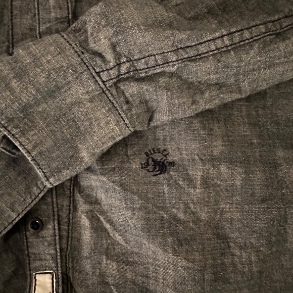 Diesel  Denim Buttondown Longsleeve Shirt Band Collar Chest Patch Mens Size L - Picture 14 of 15